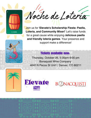 Pictures of typical loteria cards including a barrel, mermaid and palm tree promoting a paella and loteria fundraiser at Bonacquisti Winery at 4640 Pecos in Denver.
