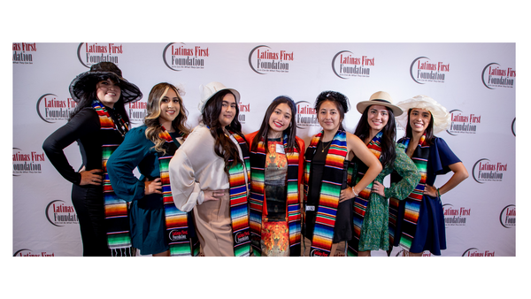 Latina college students wearing colorful traditional graduation serape stoles. Taken at the 1th annual latinas first foundation luncheon celebration that honors Latina trailblazers, unsung heroines, and scholars.